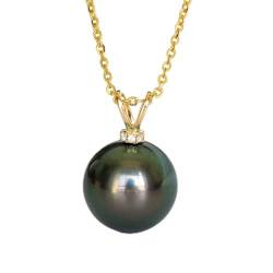 ONDIAN Halskette mit Anhänger aus 18 Karat Diamant, 10–11 mm, natürliche schwarze Tahiti-Perle, eleganter Schmuck, Geschenke von ONDIAN