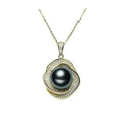 ONDIAN Halskette mit Anhänger aus 925er Sterlingsilber, 12 mm, schwarze Perle, Geschenk für Frauen von ONDIAN