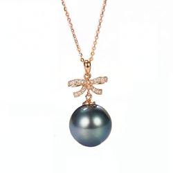 ONDIAN Halskette mit natürlichem Meerwasser-Perlenanhänger, 9–10 mm, 18 Karat schwarze Tahiti-Perle, mit Kette und eleganter Geschenkbox von ONDIAN