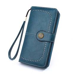 ONDIAN Lange Geldbörse Damen Damen Brieftasche Kartentasche Lederhandtasche Langer Reißverschluss Dreifach Handtasche Damen Geldbörse (Farbe : Blau, Size : 19.5x10.5x3.5cm) von ONDIAN