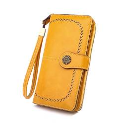 ONDIAN Lange Geldbörse Damen Damen Brieftasche Kartentasche Lederhandtasche Langer Reißverschluss Dreifach Handtasche Damen Geldbörse (Farbe : Gelb, Size : 19.5x10.5x3.5cm) von ONDIAN