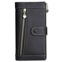 ONDIAN Lange Geldbörse Damen Damen-Geldbörse aus Leder, Geldbörse, Reißverschlusstasche, Handy-Clutch, Kartentasche Damen Geldbörse (Farbe : Black, Size : 19.5x11x2cm) von ONDIAN