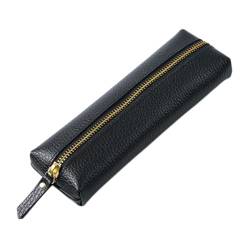 ONDIAN Leder Federmäppchen Kreative Leder-Stifttasche mit Reißverschluss, kleine Tasche for frisches Briefpapier für Arbeit, Büro (Farbe : Black, Size : 20.5x6cm) von ONDIAN