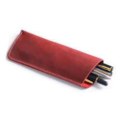 ONDIAN Leder Federmäppchen Vintage-Leder-Stiftetui, tragbare Aufbewahrungshülle für Arbeit, Büro (Farbe : Wine red, Size : 18x7.5cm) von ONDIAN