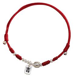 ONDIAN Rotes Seil geflochtenes Fußkettchen Damen-Armband Retro kleiner Elefant Nischendesign Persönlichkeit einfacher alter Stil Knöchelkette Sommermode von ONDIAN