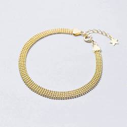 ONDIAN S925-Armband, Damen-Armband, schlicht, breites Gesicht, runde Perlen, Nudel-Stil, 925 von ONDIAN