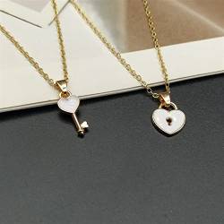 ONDIAN Teile/los Aussage Paar Halskette für Frauen Mode Key Lock Anhänger Link Kette Herz Halskette von ONDIAN
