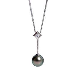 ONDIAN Uhr Anhänger aus 18 Karat natürlichen Tahiti-Perlen für Damen, Halskette mit schwarzen Perlen in AAAA-Qualität, hypoallergener feiner Schmuck von ONDIAN