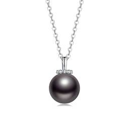 ONDIAN Uhr Anhänger aus 18 Karat schwarzer Perle und Diamant, 9–10 mm schwarzer Tahiti-Perlenanhänger mit Kettenhalskette von ONDIAN