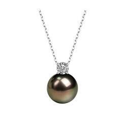 ONDIAN Uhr Halskette mit rundem Tahiti-Perlenanhänger aus 18 Karat weißem Diamant in AAAA+-Qualität mit schwarzem Perlenanhänger und Geschenkbox von ONDIAN
