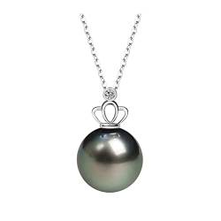 ONDIAN Uhr-Kronen-Perlen-Anhänger, 18 Karat weißer Diamant, AAAA+-Qualität, Tahiti-Perlen-Anhänger-Halskette für Frauen von ONDIAN