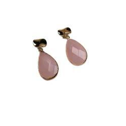 Ohrringe, trendiger Naturstein-Ohrstecker, handgefertigt, Wassertropfenform, rosa Quarz-Edelstein-Ohrringe für Frauen von ONDIAN
