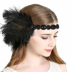 Vintage Feder Stirnband Feder-Haarband, Tanz-Haarschmuck, Abschlussball, Braut, Vintage-Kopfbedeckung Themenparty (Farbe : Black, Size : One Size) von ONDIAN