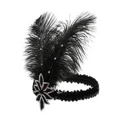 Vintage Feder Stirnband Federn Haarband Retro Abschlussball Party Stirnband Haar Abschlussball Haarband Themenparty (Farbe : Black, Size : One Size) von ONDIAN