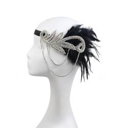 Vintage Feder Stirnband Retro-Feder-Haarbänder, Performances, Braut-, Abschlussball-, Quasten-Haarbänder Themenparty (Farbe : Silver, Size : One Size) von ONDIAN