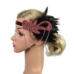 Vintage Feder Stirnband Retro-Feder-Haarbänder, Performances, Braut-, Abschlussball-, Quasten-Haarbänder Themenparty (Farbe : rot, Size : One Size) von ONDIAN