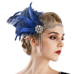 Vintage Feder Stirnband Vintage Strass Kopfschmuck Perlen Feder Haarband Federhaar Themenparty (Farbe : Blau, Size : One Size) von ONDIAN