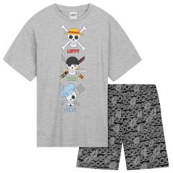 One Piece Kurzer Schlafanzug Jungen, Pyjama Set T-Shirt & Shorts - Anime Merch (Grau/Schwarz, 11-12 Jahre) von ONE PIECE MARCHANDISE