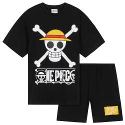 One Piece Kurzer Schlafanzug Jungen, Pyjama Set T-Shirt & Shorts - Anime Merch (Schwarz, 13-14 Jahre) von ONE PIECE MARCHANDISE
