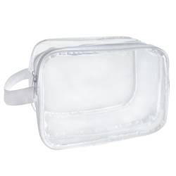 ONEART Make-up-Tasche mit transparentem Griff, tragbar, doppellagig, Kosmetiktasche, transparente Kulturbeutel, Reisetasche, Kosmetiktasche, Transparentes Weiß von ONEART