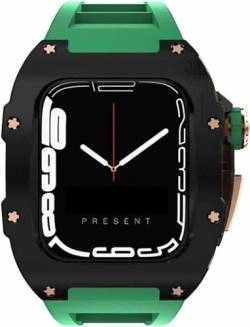 ONECMN Fluorelastomer-Armband, Titan-Uhrengehäuse, Nachrüst-Set, für Apple Watch Serie 8, 45 mm, RM Mod Kit, 44 mm, Metallrahmen, Gummiband mit Edelstahl-Verschluss, für Herrenuhrenzubehör, 45 mm, von ONECMN