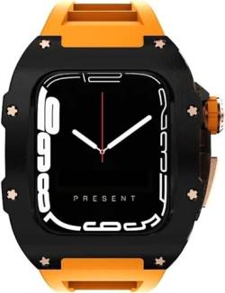 ONECMN Fluorelastomer-Armband, Titan-Uhrengehäuse, Nachrüst-Set, für Apple Watch Serie 8, 45 mm, RM Mod Kit, 44 mm, Metallrahmen, Gummiband mit Edelstahl-Verschluss, für Herrenuhrenzubehör, 45 mm, von ONECMN