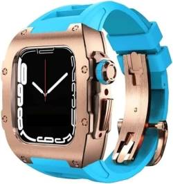 ONECMN Hochwertiges Uhrenarmband aus Titanlegierung, Gummi-Uhrenarmband, für Apple Watch 8, 7, 45/44 mm, Mod Kit Herren-Metalllünette, Fluorkautschuk-Band, für iWatch 6, 5, 4 SE, Ersatzgehäuse und von ONECMN