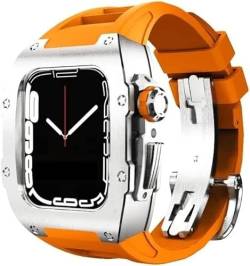 ONECMN Hochwertiges Uhrenarmband aus Titanlegierung, Gummi-Uhrenarmband, für Apple Watch 8, 7, 45/44 mm, Mod Kit Herren-Metalllünette, Fluorkautschuk-Band, für iWatch 6, 5, 4 SE, Ersatzgehäuse und von ONECMN