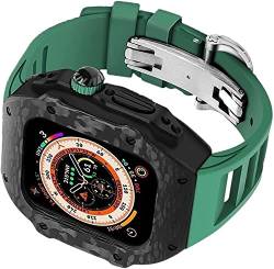 ONECMN Karbonfaser-Uhrengehäuse + Gummi-Uhrenarmband, Mod-Kit, für Apple Watch SE 8/7/6/5/4, Herren, 49 mm, Edelstahl-Uhrengehäuse, Schnalle, Titan-Schutzabdeckung, Ersatzset, für iWatch 44 mm, 45 mm von ONECMN