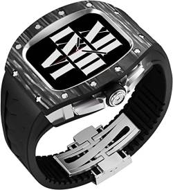 ONECMN Luxuriöses Kohlefaser-Titan-Gehäuse + Fluorkautschuk-Armband, Modifikationsset, für Apple Watch 45 mm/44 mm, Sportarmband-Gehäuse, Nachrüst-Set, für iWatch Serie 8, 7, 6, 5, SE 4 (Farbe: C, von ONECMN