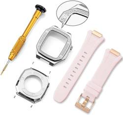 ONECMN Luxuriöses Sport-Metall-Uhrengehäuse für Herren, Metalllünette, Uhrenarmband, für Apple Watch 8, 7, 6, 5, 4, SE-Serie, Gummi-Uhrenarmband, Mod-Kit, für iWatch 44 mm, 45 mm, Ersatzzubehör, 45 von ONECMN