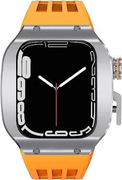 ONECMN Titan-Metall-Uhrenarmband, Mod-Kit, für Apple Watch 8/7/6/5/4/SE, Sport-Gummiband + Stahlschnalle, vollständiger Schutz, Stoßfängerabdeckung, für iWatch 45 mm / 44 mm Serie Upgrade (Farbe: P, von ONECMN