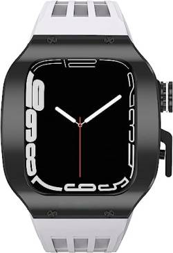 ONECMN Titan-Metall-Uhrenarmband, Mod-Kit, für Apple Watch 8/7/6/5/4/SE, Sport-Gummiband + Stahlschnalle, vollständiger Schutz, Stoßfängerabdeckung, für iWatch 45 mm / 44 mm Serie Upgrade (Farbe: F, von ONECMN
