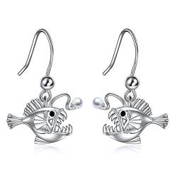Angler Fisch Ohrringe 925 Sterling Silber Baumeln Tropfen Angler Fisch Schmuck Geschenke für Frauen Mädchen von ONEFINITY