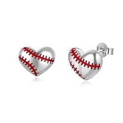 Baseball-Softball-Ohrstecker, Sterlingsilber, hypoallergen, Herz-Ohrstecker, Sport-Liebhaber, Schmuck, Geschenke für Frauen und Mädchen von ONEFINITY