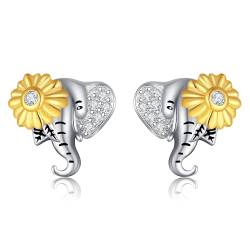 Elefanten Ohrringe 925Er Sterlingsilber Sonnenblumen Elefant Zirkonia Niedlicher Tierschmuck Geschenke Für Männer Und Frauen von ONEFINITY