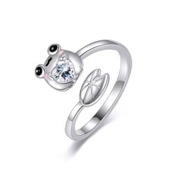 Frosch Ring Aus 925 Sterling Silber Niedlicher Frosch Ring Verstellbarer Offener Ring Für Frauen Tier Schmuck Geschenke Für Männer Und Frauen von ONEFINITY
