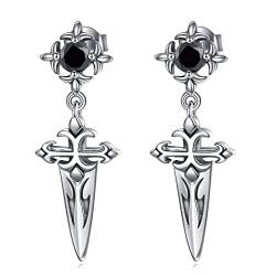 ONEFINITY Gothic Schwert Ohrringe 925 Sterling Silber Retro Mittelalter Obsidian Schwert Dolch Statement Schmuck Geschenke für Männer Frauen von ONEFINITY