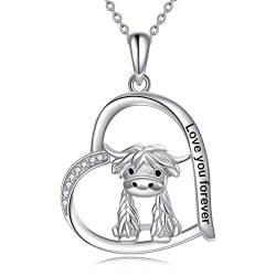 ONEFINITY Highland Kuh Halskette Sterling Silber Herz Kuh Anhänger Schmuck Geschenke für Frauen Mädchen von ONEFINITY