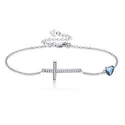 ONEFINITY Kreuz-Armband, 925er-Sterlingsilber, Kreuz-Herz-Charm-Gliederarmband, Kreuz-Schmuck für Frauen, Mädchen, Tochter von ONEFINITY