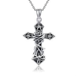 ONEFINITY Kreuz Ketten 925 Sterling Silber Rose Gothic Kreuz Anhänger Gothic Punk Schmuck Geschenke Für Herren Damen von ONEFINITY