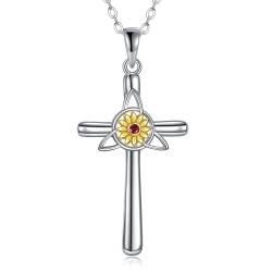 ONEFINITY Kreuz Ketten 925 Sterling Silber Sonnenblume Keltisches Kreuz Anhänger Zirkon Schmuck Geschenke Für Damen von ONEFINITY