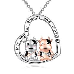ONEFINITY Kuh-Geschenke Kuh-Halskette für Frauen 925 Sterling Silber Tierherz-Anhänger-Halskette Schmuck Ich liebe dich für immer und für immer Süßes Tier-Schmuck-Geschenk für Freundin Frau von ONEFINITY