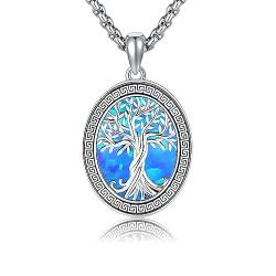 ONEFINITY Lebensbaum Kette 925 Sterling Silber Baum des Lebens Anhänger Blauer Opal Familie Baum des Lebens Schmuck Geschenk für Damen Herren von ONEFINITY
