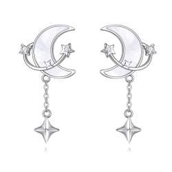 ONEFINITY Mond und Stern Ohrringe 925 Sterling Silber Mond Ohrringe baumeln Mutter der Perle Ohrringe Weltraumschmuck Geschenke für Damen von ONEFINITY