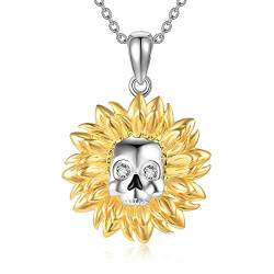 ONEFINITY Sonnenblumen-Totenkopf-Halskette, 925er-Sterlingsilber, Sonnenblumen-Totenkopf-Anhänger, Schmuck für Frauen von ONEFINITY