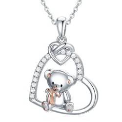 ONEFINITY Teddybär Halskette Geschenke für Frauen Mädchen 925 Sterling Silber Herz Niedlicher Teddybär Anhänger Schmuck von ONEFINITY