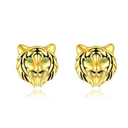 ONEFINITY Tiger Ohrringe 925 Sterling Silber Tiger Ohrstecker Gold-Plated Tiger Kopf Schmuck Geschenk für Damen Herren von ONEFINITY