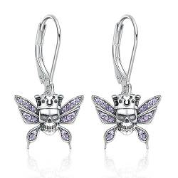 ONEFINITY Totenkopf-Ohrringe Für Damen 925 Sterling Silber Totenkopf Schmetterling Ohrringe Gothic Schmuck Geschenke von ONEFINITY