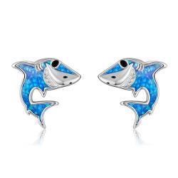 Shark Earrings 925 Sterling Silver Synthetic Opal Shark Stud Earrings Hypoallergenic Ocean Cute Sea Animal Jewelry Gifts for Women Girls von ONEFINITY